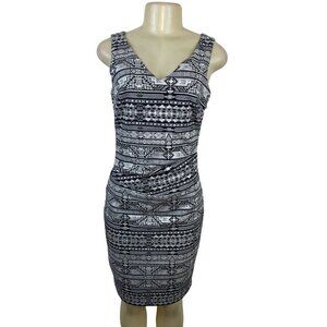 Nicole Miller Artelier Black & White Tribal Print Sleeveless Sheath Dress Sz 10